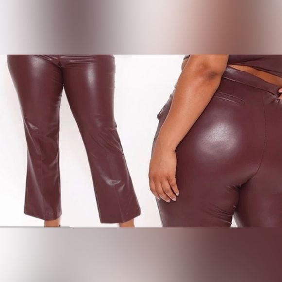 Fashion Nova Julia Faux Leather Chocolate Trouser Pants size Medium - Picture 13 of 13